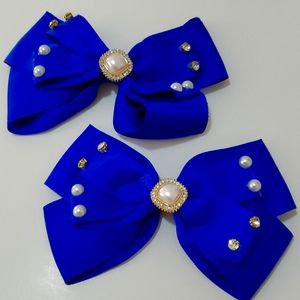 New Girl Hair Bows with Pearl & Rhinestone in Royal Blue